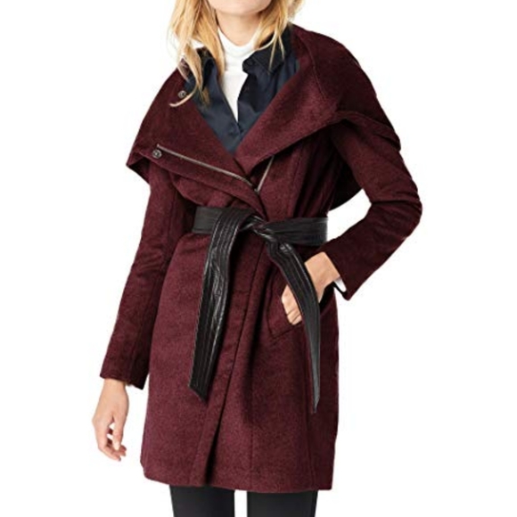 Cole Haan Jackets & Blazers - Cole Haan Burgundy Belted Assymetrical Wool Coat 8